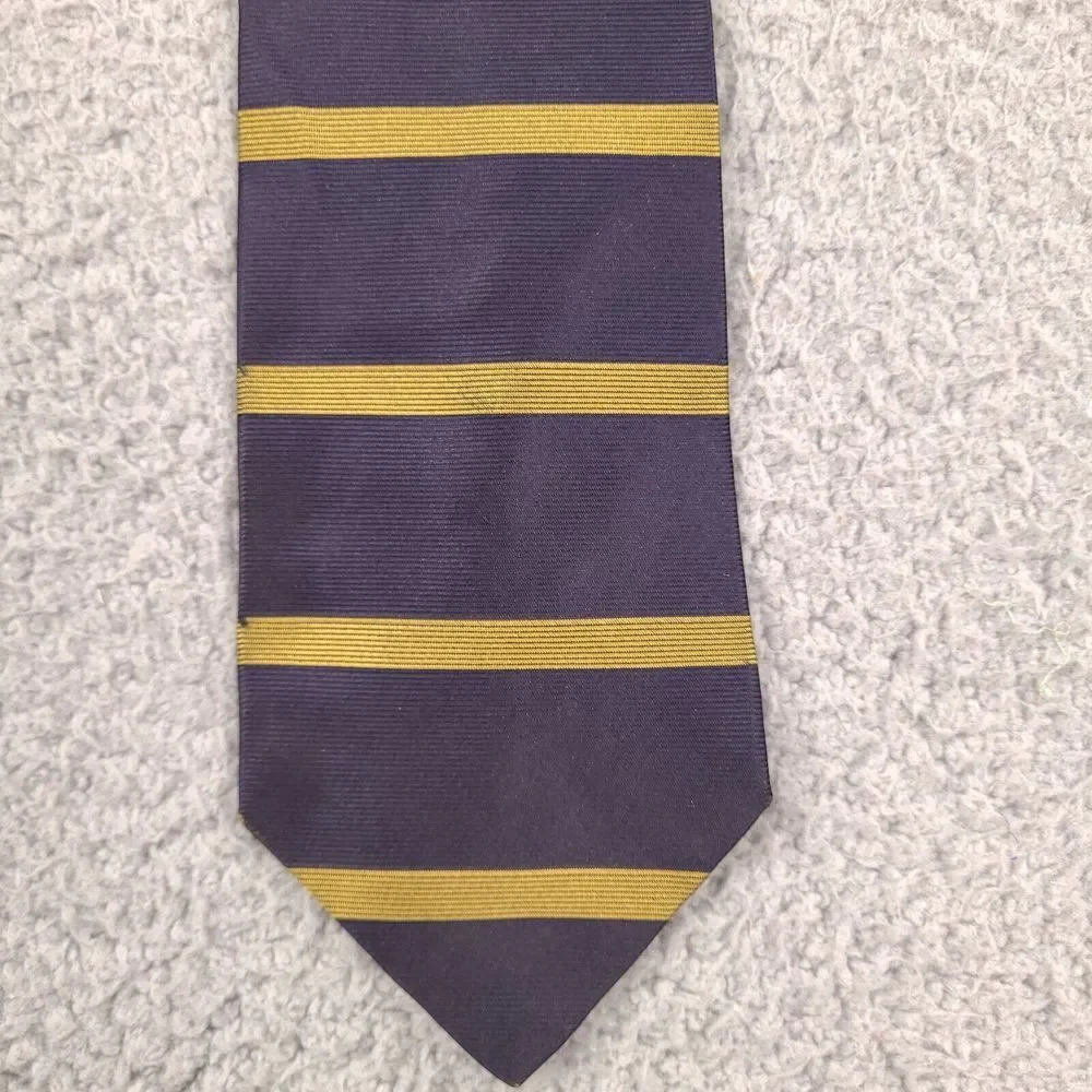 Villa‎ Bugatti Tie Necktie Mens Blue Gold Striped Italian Silk Made In USA